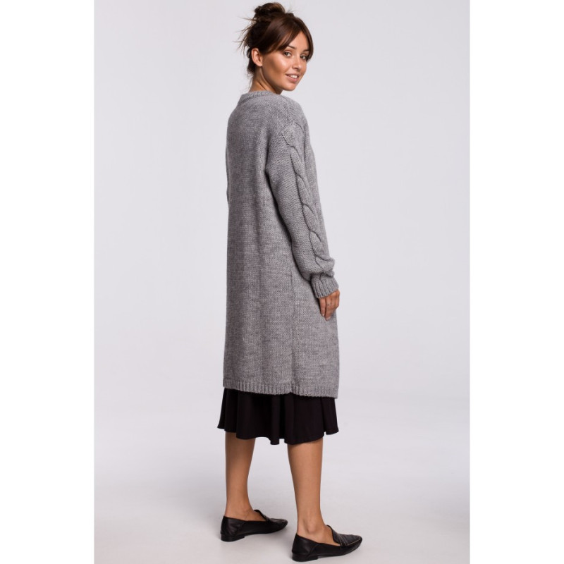 BK051 Kardigan z warkoczem - szary melanż