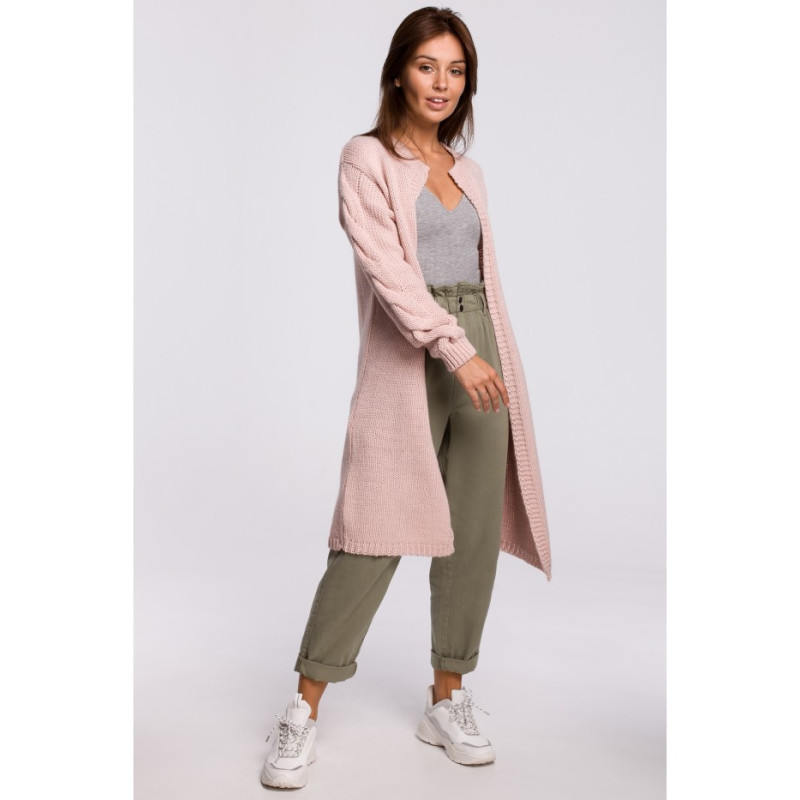 BK051 Kardigan z warkoczem - różowy