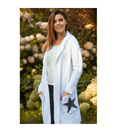 BK063 Kardigan z motywem gwiazdy - biały