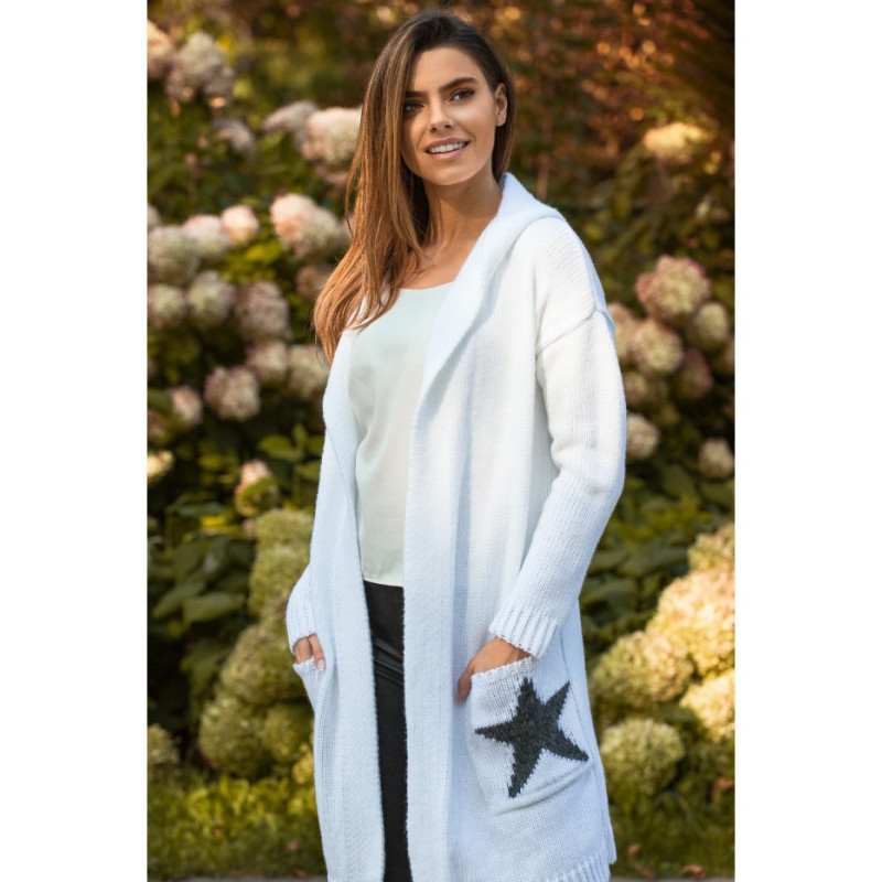 BK063 Kardigan z motywem gwiazdy - biały