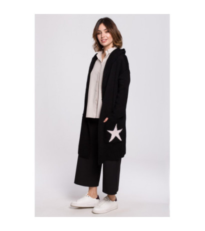 BK063 Kardigan z motywem gwiazdy - czarno-pudrowy