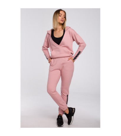 M552 Bluza z kieszenią kangurek i kapturem - pudrowa