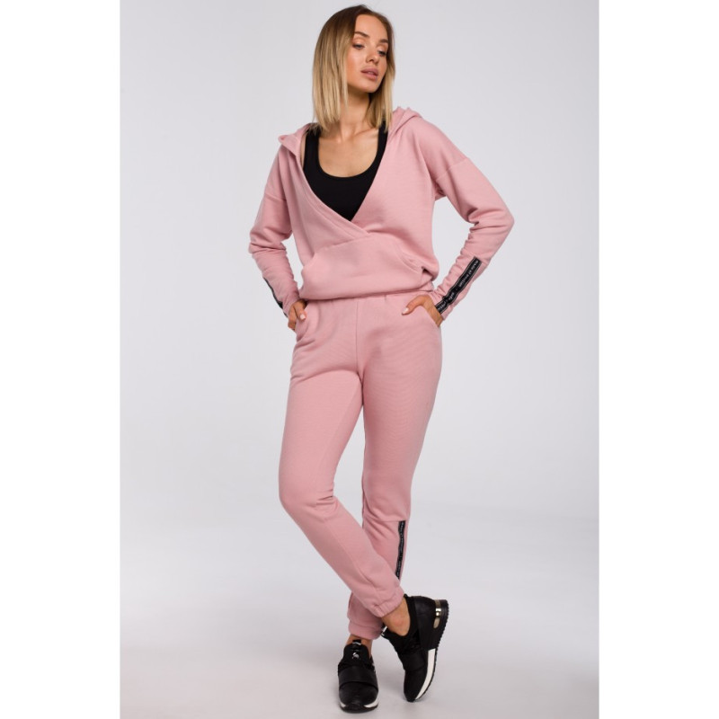 M552 Bluza z kieszenią kangurek i kapturem - pudrowa