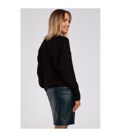M554 Sweter z szerokimi rękawami i splotem warkoczowym - czarny