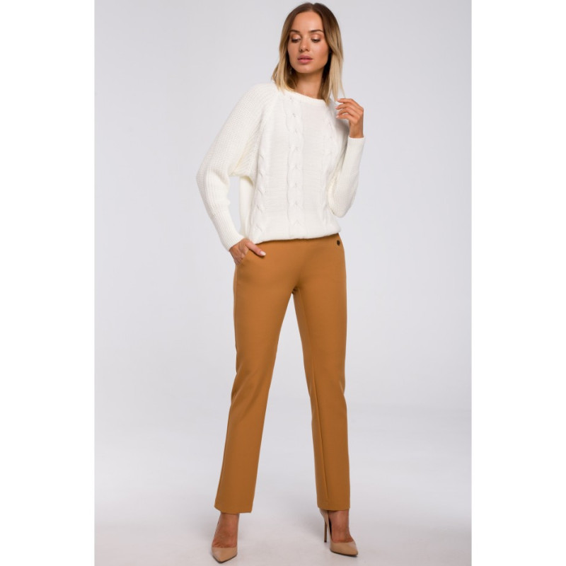 M554 Sweter z szerokimi rękawami i splotem warkoczowym - ecru