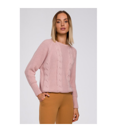 M554 Sweter z szerokimi rękawami i splotem warkoczowym - różowy