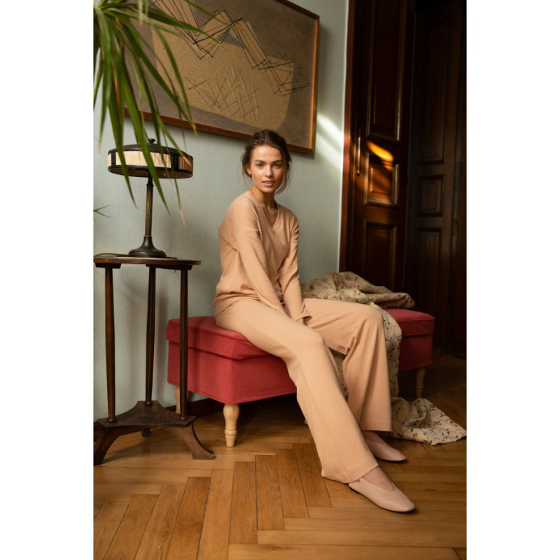 S249 Spodnie z dzianiny - beżowe