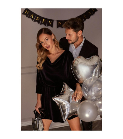 M564 Welurowa Sukienka Rozkloszowana Z Gumą W Pasie - granatowa