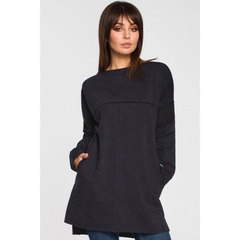 B059 Tunika oversize z przeszyciami - grafitowy
