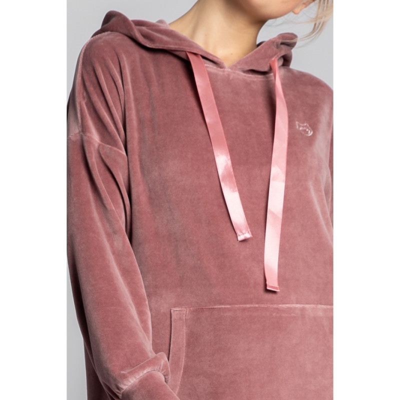 LA010 Welurowa sukienka z kapturem - brudny róż