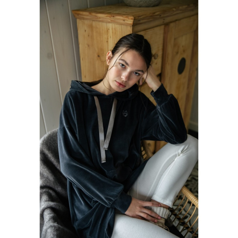 LA010 Welurowa sukienka z kapturem - grafitowa