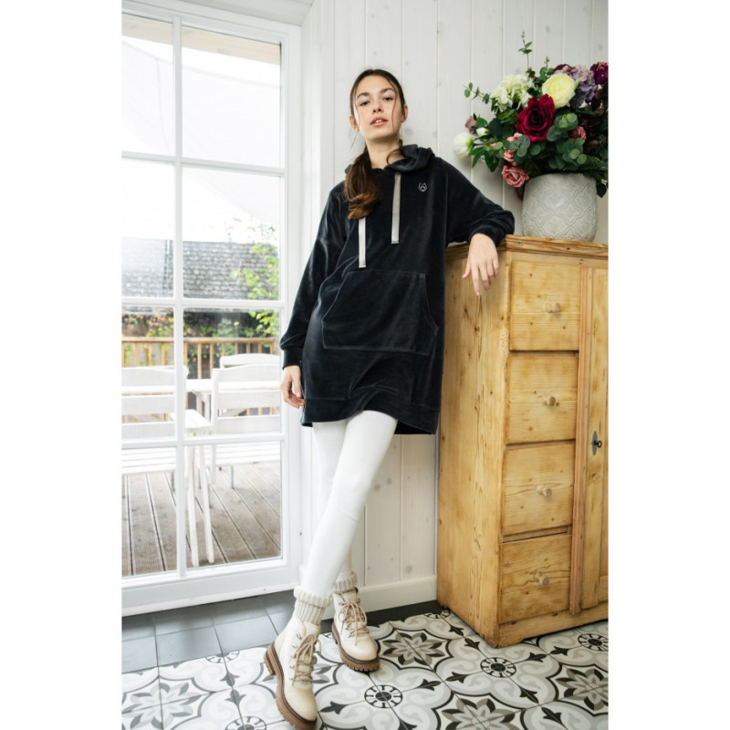 LA010 Welurowa sukienka z kapturem - grafitowa