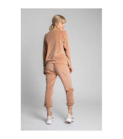 LA011 Welurowa bluza z reglanowymi rękawami - beżowa