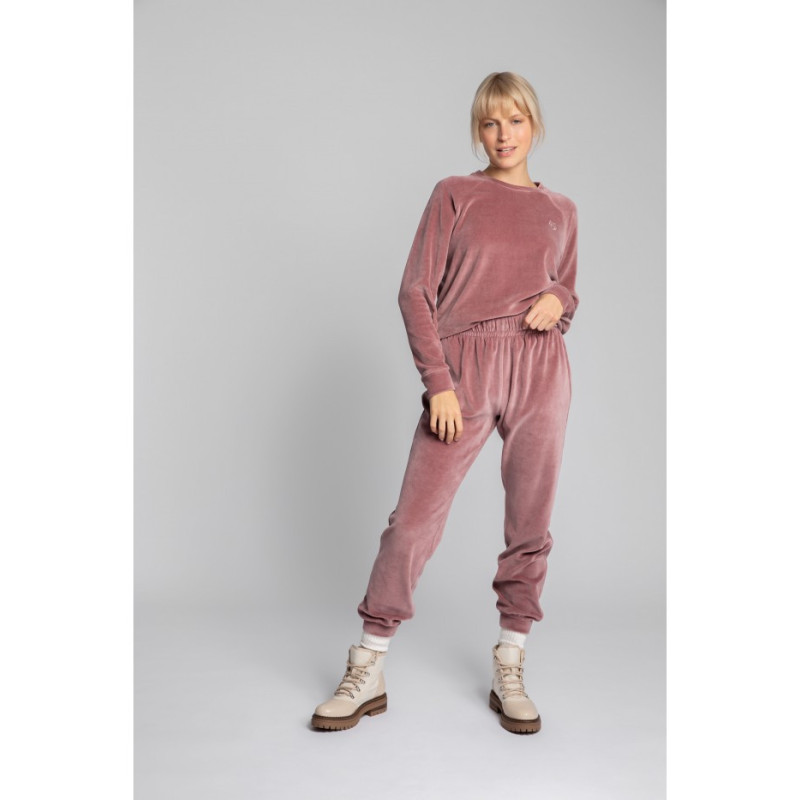 LA012 Welurowe spodnie joggers - brudny róż