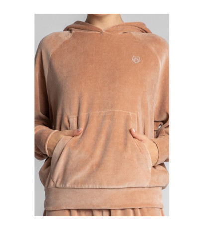 LA013 Welurowa bluza z nietoperzowymi rękawami - beżowa