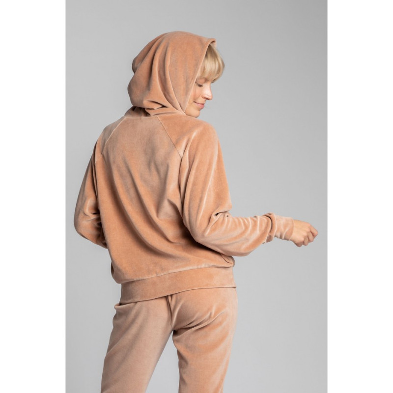 LA013 Welurowa bluza z nietoperzowymi rękawami - beżowa