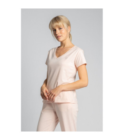 LA014 T-shirt do spania z dekoltem w serek - brzoskwiniowy