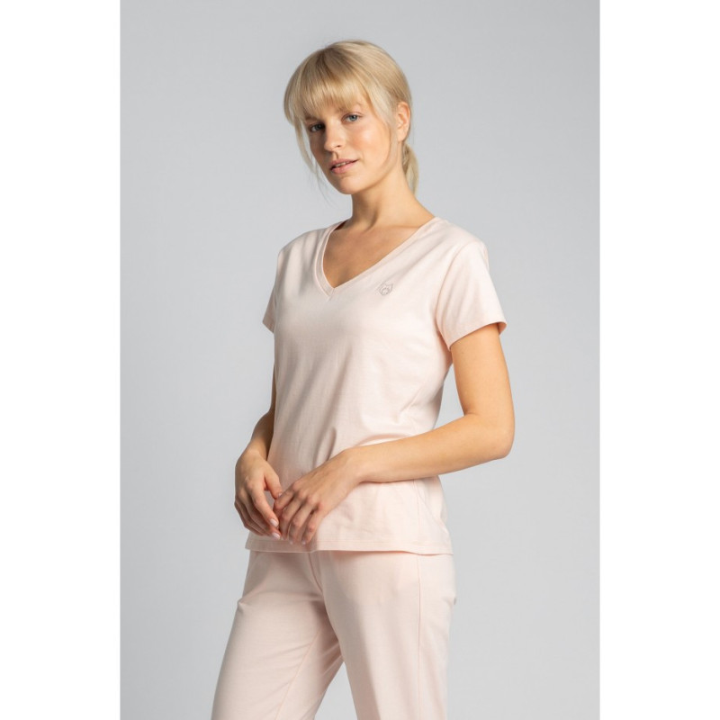 LA014 T-shirt do spania z dekoltem w serek - brzoskwiniowy