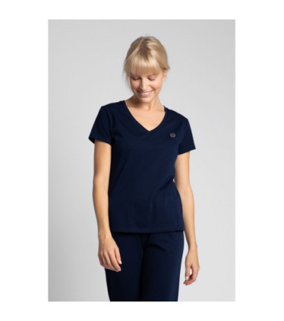 LA014 T-shirt do spania z dekoltem w serek - granatowy