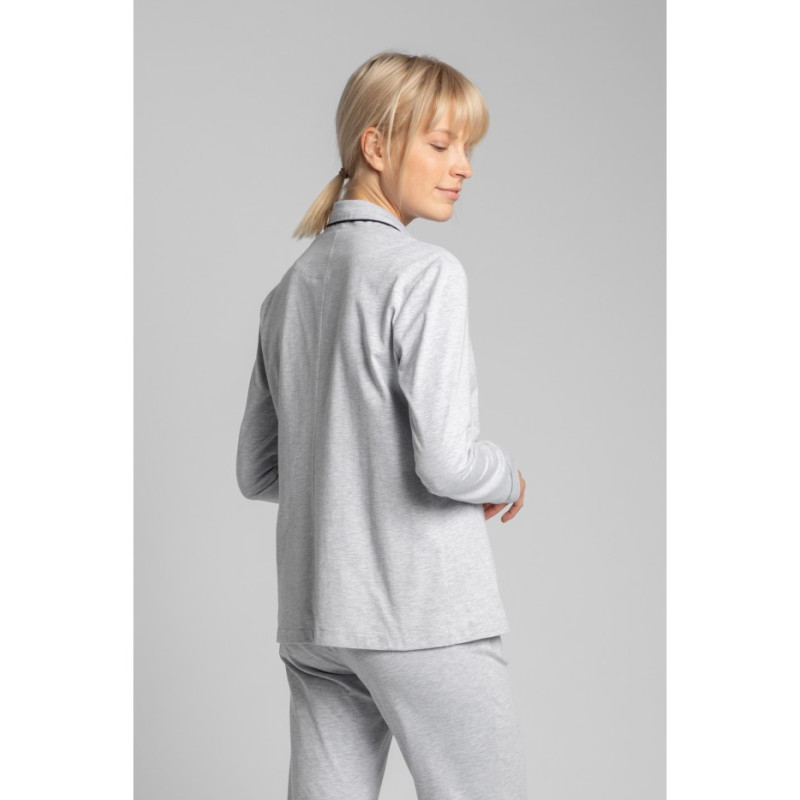 LA019 Bawełniana koszula od piżamy z kołnierzykiem - popielata