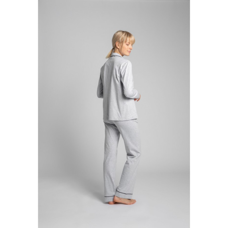 LA019 Bawełniana koszula od piżamy z kołnierzykiem - popielata