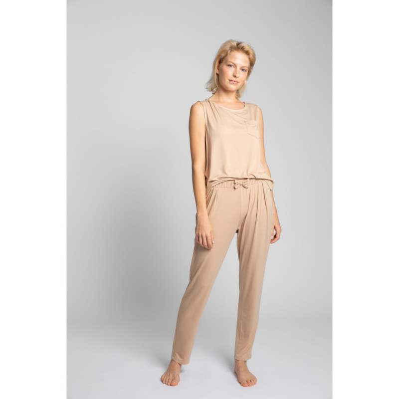 LA025 Spodnie do spania z wąskimi nogawkami - cappuccino