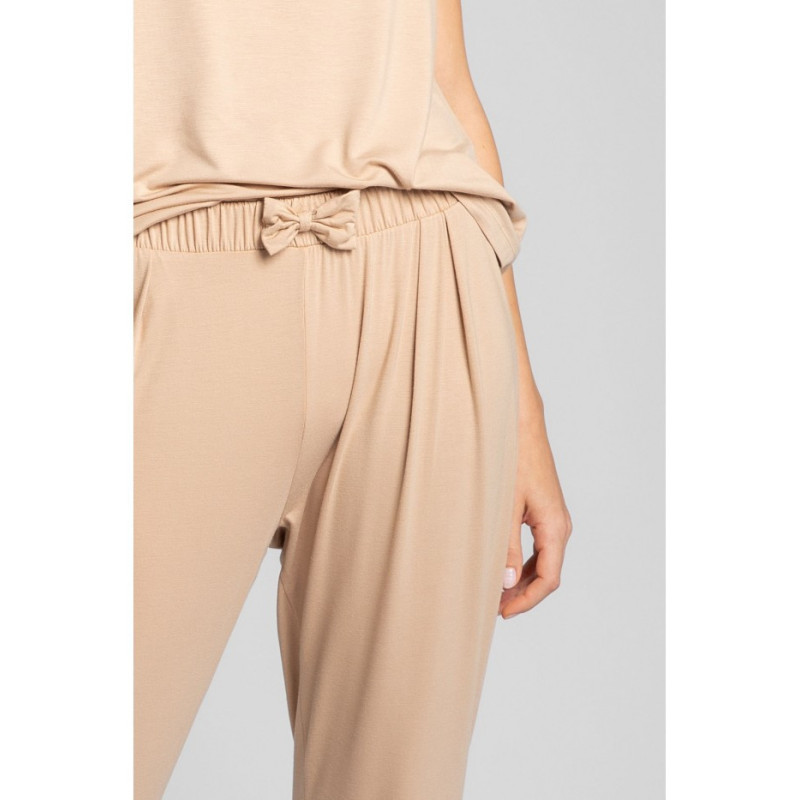 LA025 Spodnie do spania z wąskimi nogawkami - cappuccino