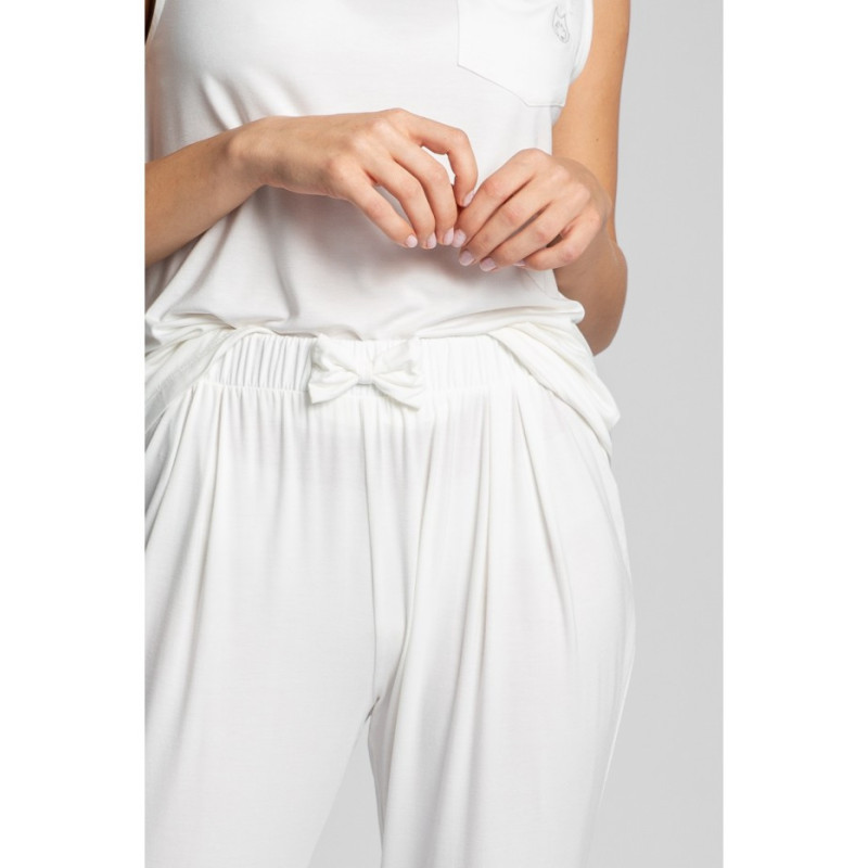 LA025 Spodnie do spania z wąskimi nogawkami - ecru