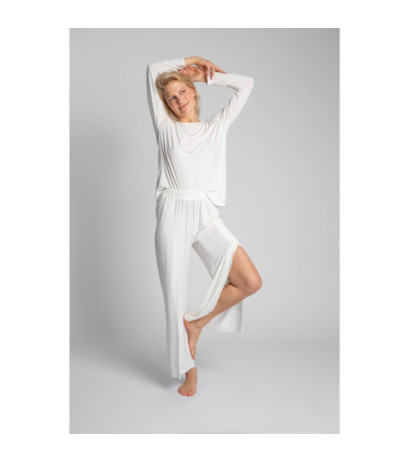 LA026 Spodnie z rozcięciami na nogawkach - ecru