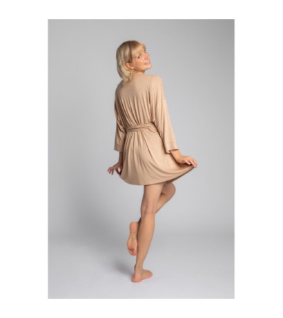 LA032 Wiskozowy szlafrok z paskiem - cappuccino