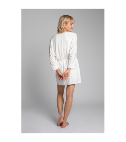 LA032 Wiskozowy szlafrok z paskiem - ecru