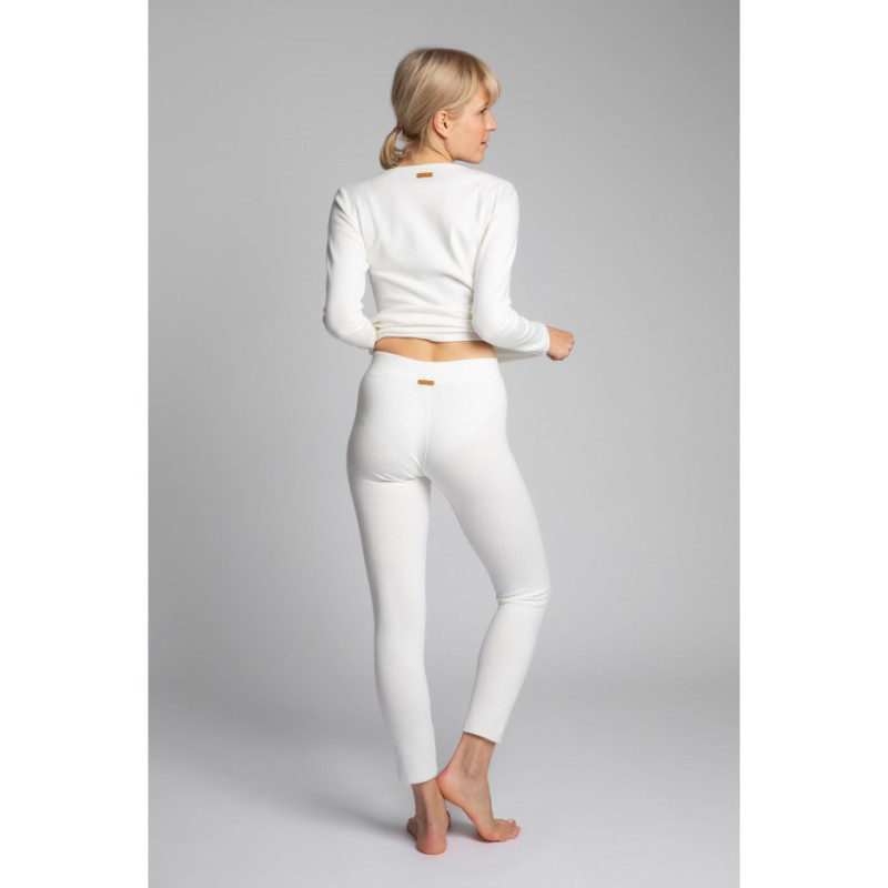 LA035 Bawełniane legginsy z dzianiny prążkowanej - ecru