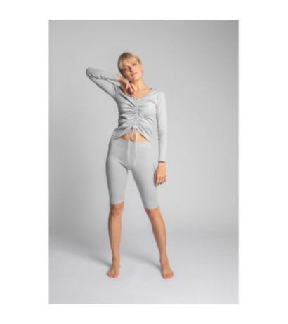 LA036 Bawełniane szorty-kolarki z dzianiny prążkowanej - popielate