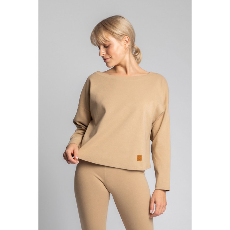 LA037 Bawełniana bluza z dzianiny prążkowanej - cappuccino