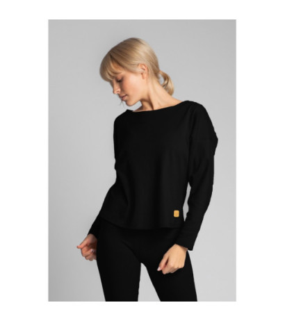 LA037 Bawełniana bluza z dzianiny prążkowanej - czarna