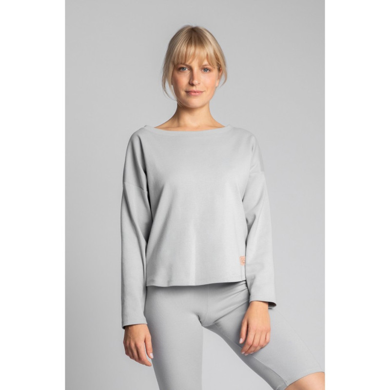 LA037 Bawełniana bluza z dzianiny prążkowanej - popielata