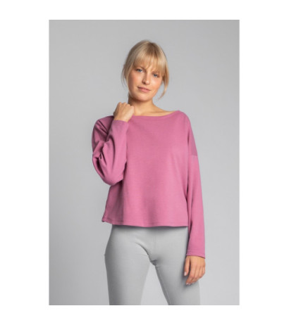 LA037 Bawełniana bluza z dzianiny prążkowanej - wrzosowa