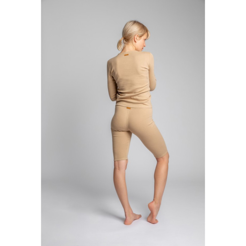 LA038 Bawełniana bluzka z dzianiny prążkowanej - cappuccino