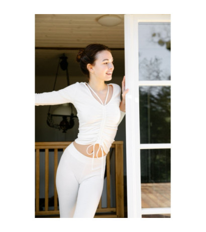 LA038 Bawełniana bluzka z dzianiny prążkowanej - ecru