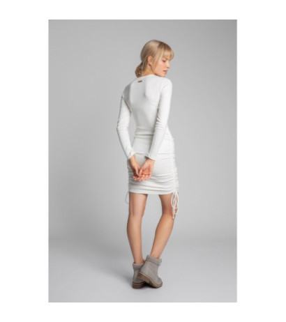 LA039 Bawełniana sukienka z dzianiny prążkowanej - ecru