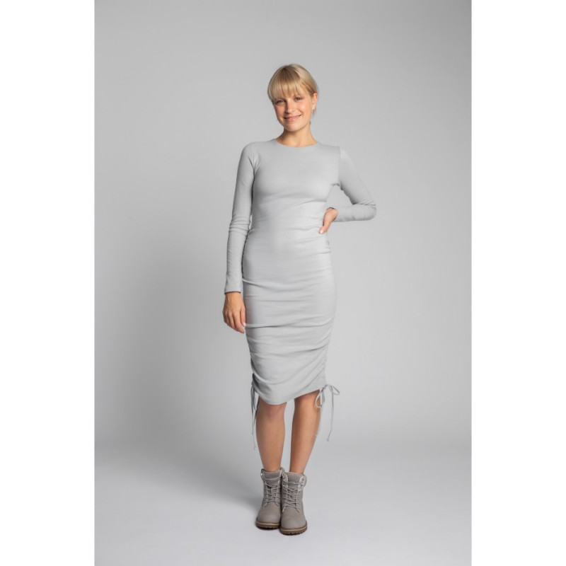 LA039 Bawełniana sukienka z dzianiny prążkowanej - popielata