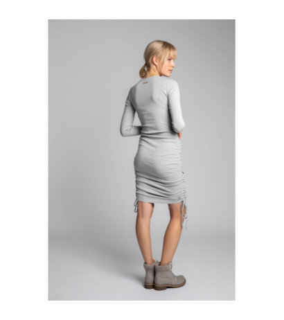 LA039 Bawełniana sukienka z dzianiny prążkowanej - popielata