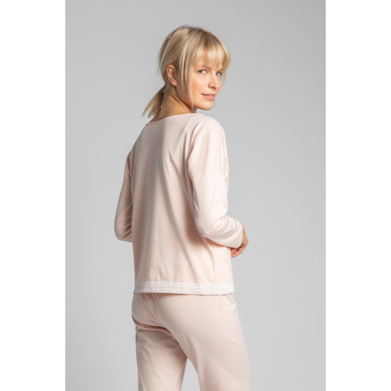 LA040 Bluzka od piżamy z koronkowym brzegiem - brzoskwiniowa