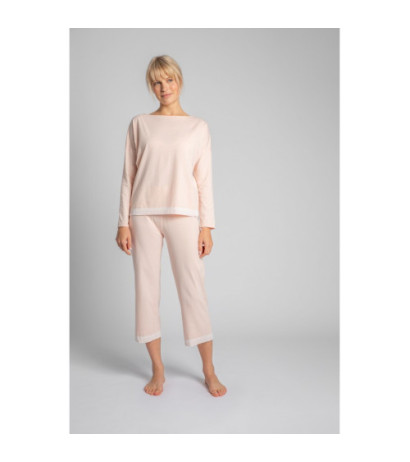 LA040 Bluzka od piżamy z koronkowym brzegiem - brzoskwiniowa