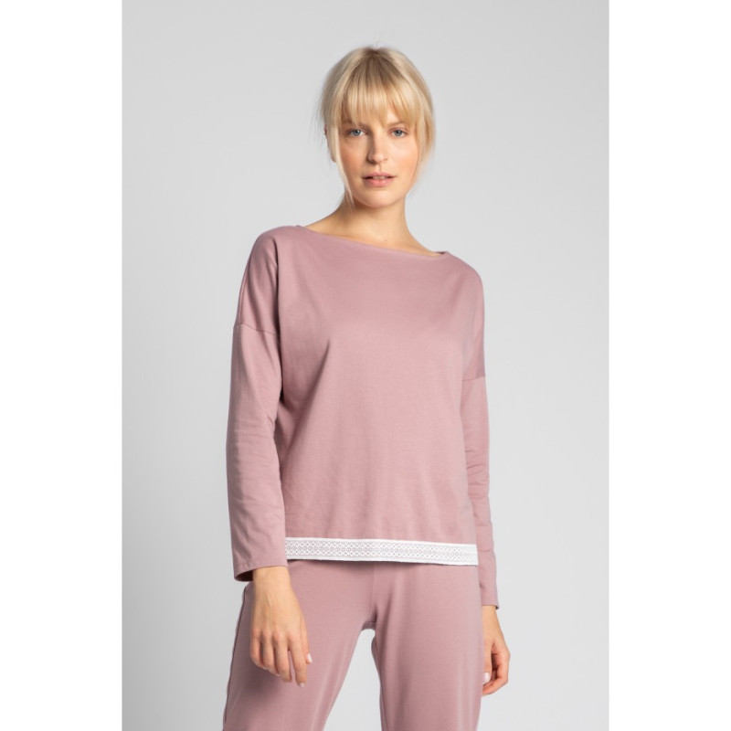 LA040 Bluzka od piżamy z koronkowym brzegiem - wrzosowa