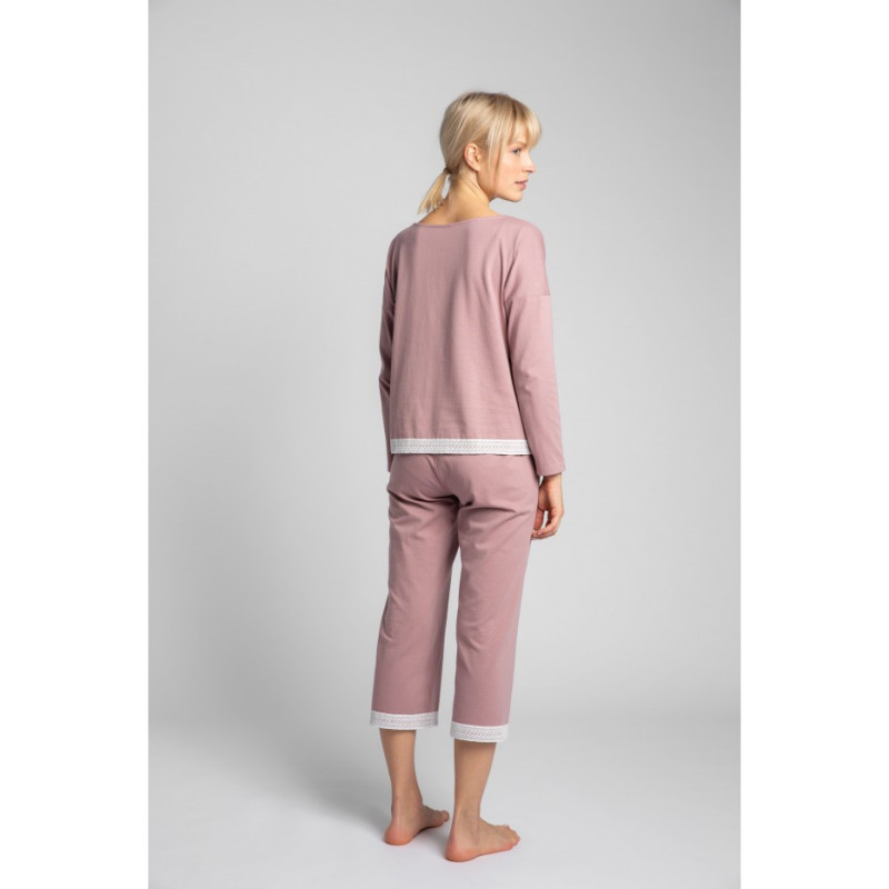 LA040 Bluzka od piżamy z koronkowym brzegiem - wrzosowa