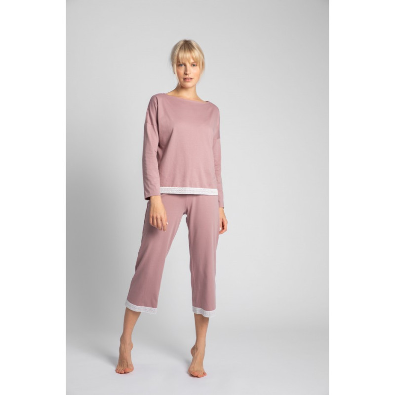 LA040 Bluzka od piżamy z koronkowym brzegiem - wrzosowa