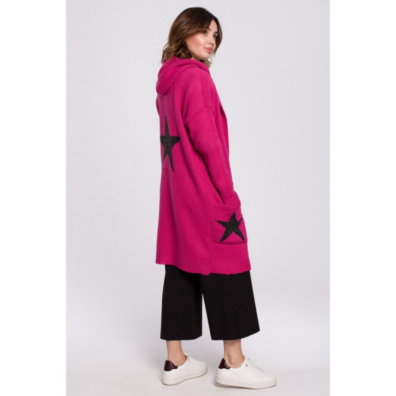 BK063 Kardigan z motywem gwiazdy - fuksja