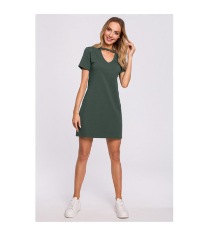M579 Sukienka Trapezowa Z Dekoltem - militarna zieleń