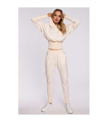 M591 Spodnie Dresowe Typu Cargo - śmietankowe